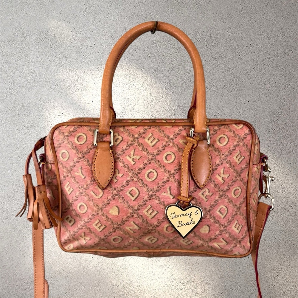 Dooney & Bourke Y2K Vtg Crossword Barrel Handbag Crossbody Top Handle Purse